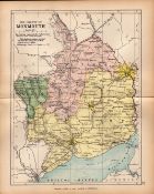 County Monmouthshire 1895 Antique Victorian Detailed Coloured Map.