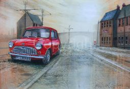 The Red Mini Classic Iconic British Car Large Metal Wall Art
