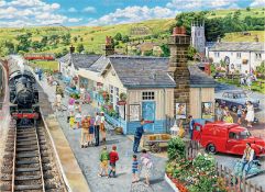 1960's Day Trippers Train Platform -Traditional Summer Day Large Metal Wall Art