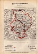 Antique 139 Years-Old Scarce Map of Huntingdonshire Boundary Changes 1885.