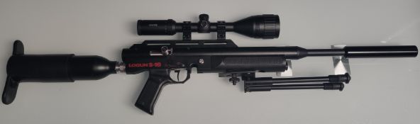 A Logun S-16 Rifle .22 with Hawke Scope – Air Bottle – Stand and Case.