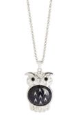 Blue Goldstone Owl Pendant, Finished With Swarovski Crystals On A Platinum Plated Base - Unboxed...