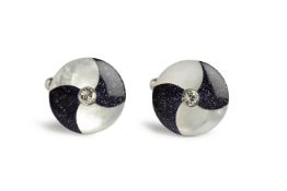 Blue Goldstone and Mother of Pearl Round Cufflinks - Unboxed x 5