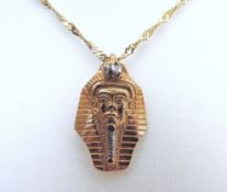 Vintage Gold On Silver Egyptian Pharaoh Pendant Necklace