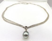 Sterling Silver Baroque Cultured Pearl Necklace New With Gift Box