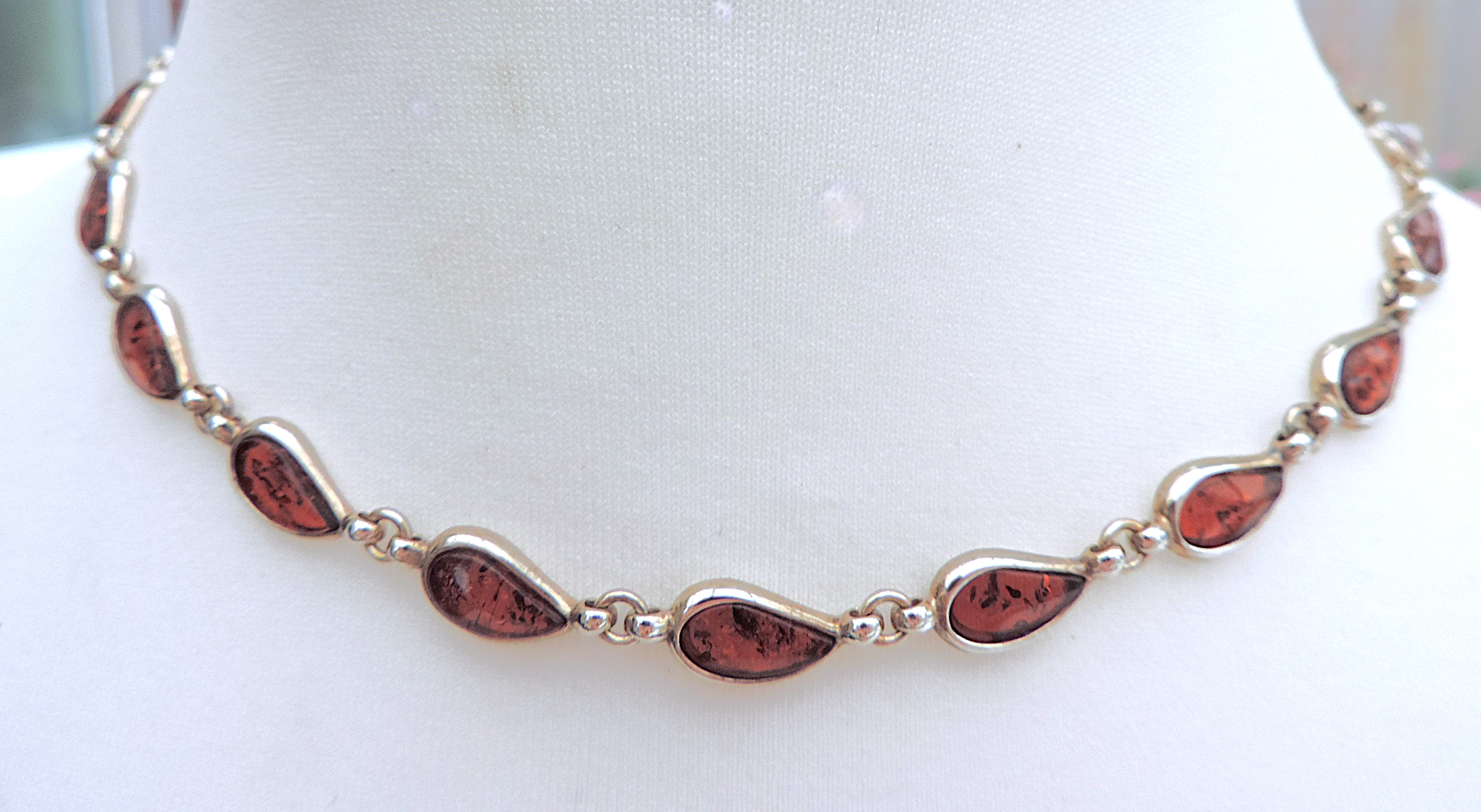 Sterling Silver Amber Necklace New With Gift Box