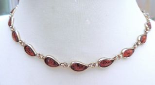 Sterling Silver Amber Necklace New With Gift Box