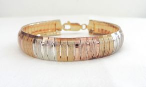 Tri-Colour Gold On Sterling Silver Bracelet Made In Italy
