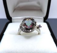 Sterling Silver 5 Carat Mystic Topaz Ring New With Gift Pouch