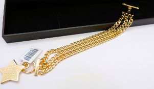 Italian 14k Gold On Silver 3 Row Curb Link Bracelet 38 Grams New With Gift Box