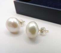Cultured Pearl Stud Earrings Gold On Sterling Silver New With Gift Pouch