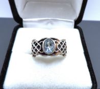 Artisan Sterling Silver Swiss Blue Topaz Ring With Gift Pouch