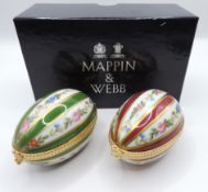 Pair Vintage Limoges France Dubarry Porcelain Eggs In Mappin & Webb Gift Box