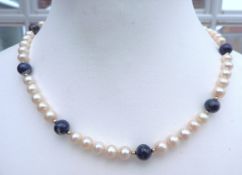 Cultured Pearl Lapis Lazuli Necklace 14K Gold Clasp New With Gift Box
