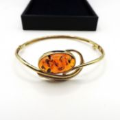 Artisan 14k Gold Baltic Amber Bangle Gdansk Poland c.1996
