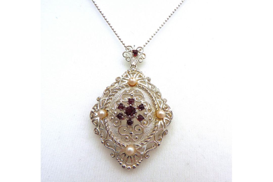 Artisan Sterling Silver Ruby & Cultured Pearl Necklace With Gift Box - Image 2 of 5