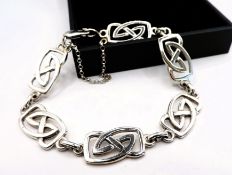 Vintage Sterling Silver Celtic Panel Link Bracelet With Gift Pouch