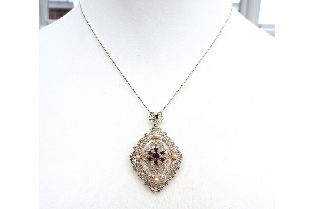 Artisan Sterling Silver Ruby & Cultured Pearl Necklace With Gift Box - Image 5 of 5