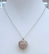 Sterling Silver Filigree Heart Pendant Necklace New With Gift Pouch