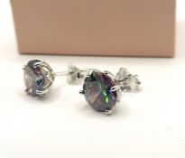 Sterling Silver 3 Carat Mystic Topaz Earrings New With Gift Pouch