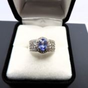 Sterling Silver Tanzanite & White Topaz Ring New With Gift Pouch