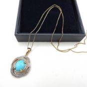 Gold On Sterling Silver Turquoise Necklace New With Gift Box