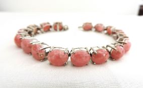 Sterling Silver Pink Cabochon Rhodochrosite Bracelet New With Gift Box