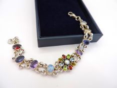 Vintage Sterling Silver Multi Colour Gemstone Bracelet With Gift Box