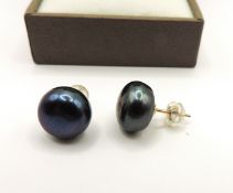 Gold On Sterling Silver 12mm Cultured Pearl Earrings New With Gift Pouch