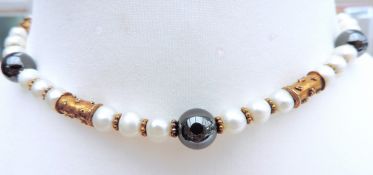 Topkapi Cultured Pearl Gold On Silver Bead Necklace