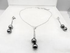 Sterling Silver Cultured Pearl Necklace and Earring Set New With Gift Box