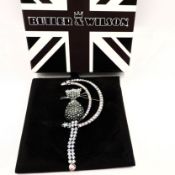 Butler & Wilson Cat On Moon Brooch New Boxed