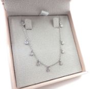 Sterling Silver Floating Diamond Charm Necklace New With Gift Box