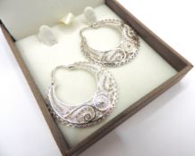 Artisan Sterling Silver Filigree Hoop Earrings New With Gift Box
