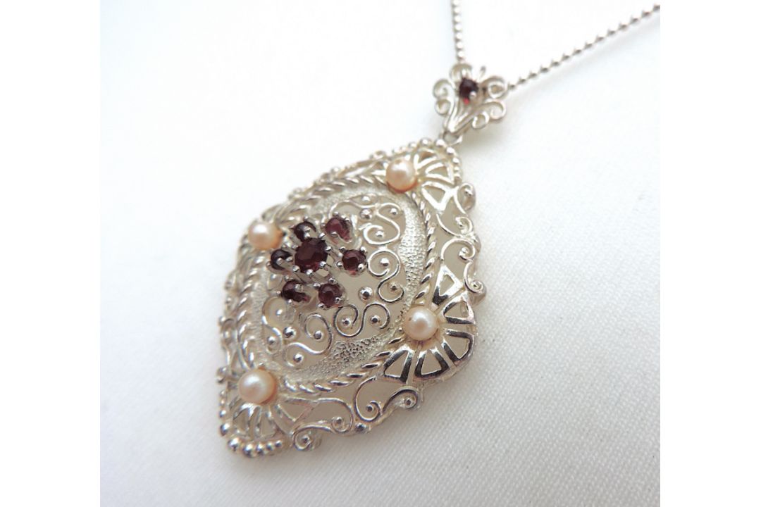 Artisan Sterling Silver Ruby & Cultured Pearl Necklace With Gift Box - Image 3 of 5