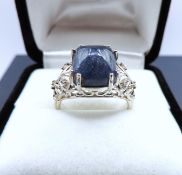 Sterling Silver Blue Azerite & Topaz Ring New With Gift Pouch