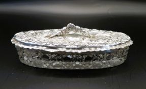 Antique Sterling Silver Lidded Cut Glass Vanity Box Birmingham 1904