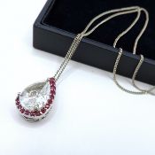 Artisan Sterling Silver Ruby & Rock Crystal Necklace With Gift Box