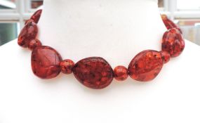 Vintage 18inch Chunky Organic Shaped Amber Bead Necklace