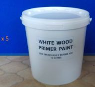 5 x 10 Litres White Wood Primer Paint In Tamper Evident Tubs