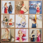 Fabulous Set of 9 Original Oils By Giuliano Trombini