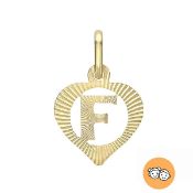 New! Children's Diamond Cut Initial F Heart Pendant In 9K Gold
