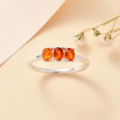 New! Fire Opal 3 Stone Ring In Sterling Silver