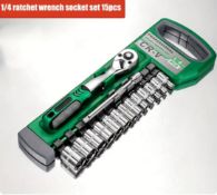 Drive Socket Set CR-V Metric and Imperial Sockets With Quick-Release Ratchet Wrench
