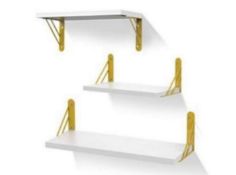 Brand New Sets of 3 White Floating Shelves With Golden Hardware Brackets RRP £60 Each