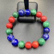 Beautiful Natural Lapis Lazuli, Coral, & Green Jade Beads Bracelet. ZPR-21