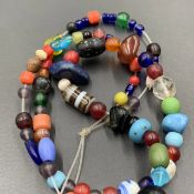 Vintage Mix Glass Beads With Old Agate, Multi Colour Old Glass Beads Collection, AE-TO-65