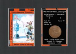 1908 FA Cup Final Wolves v Newcastle Mounted Card & Coin Gift Set.