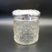 Antique Sterling Silver Cut Glass Dressing Table Pot Birmingham 1910