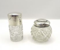 Pair Antique Sterling Silver Cut Glass Lidded Vanity Bottles